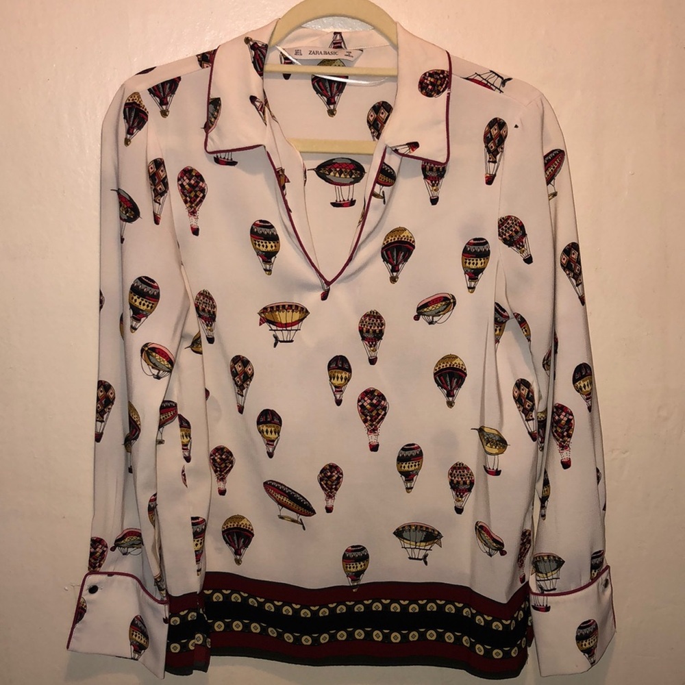 Hot air balloon print long sleeve blouse
